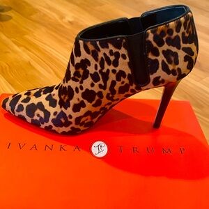 Ivanka Trump Leopard/Black Leather Bootie Size 9.5